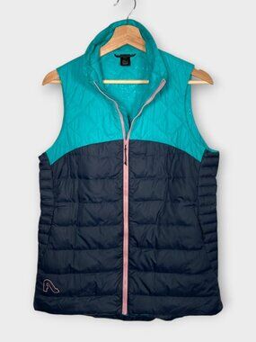FLYLOW Laurel Down Vest Womans Medium Teal Navy Hiking Outdoor